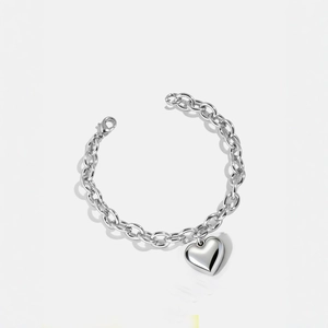 Bracelet à maillons en acier inoxydable avec pendentif cœur poli et fermoir mousqueton
