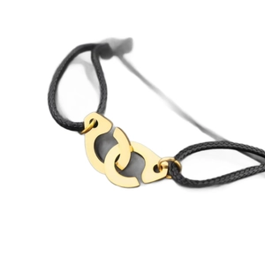Minimalist titanium steel black braided rope bracelet with golden handcuff buckle design