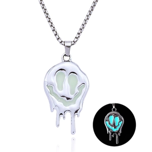 Titanium steel lava smiley face necklace with luminous glow and silver finish