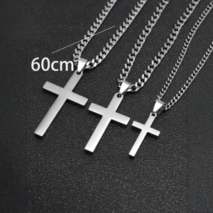 Dreiteiliges Set aus silbernen Edelstahl Kreuz Halsketten mit Panzerkette in 60cm Länge