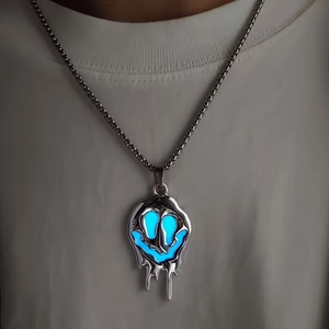 Luminous melting smiley face pendant necklace in titanium steel for hip hop street style