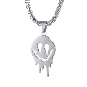 Lava molten smiley face pendant necklace in titanium steel with glowing hip hop design