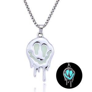 Titanium Steel Melting Lava Luminous Smiley Pendant Necklace Gothic Streetwear Punk Glow In The Dark Smiley Face Necklace For Men Women