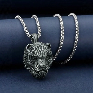 Collier Pendentif Tête de Tigre en Acier Titane pour Hommes Hip Hop Rétro Animal Pendentif Chaîne Box Bijoux Gothiques
