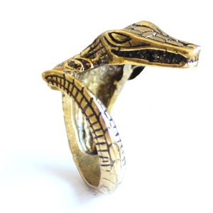 Statement crocodile open ring with antique gold finish and detailed scale texture