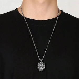 Collier pour homme avec pendentif tête de tigre en acier inoxydable style hip hop chic