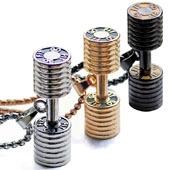Macro detail of boxing glove pendant necklaces in silver, gold, and black finishes