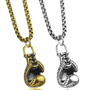 Vintage stainless steel boxing glove pendant necklaces in gold and silver with box chain