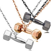 Three-color dumbbell fitness pendant necklaces in silver, rose gold, and gun black