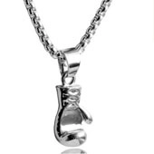 Macro shot of silver boxing glove pendant with durable steel chain link details