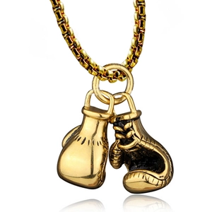 Collana con Pendente a Doppio Guantone da Boxe in Acciaio Inossidabile Vintage Retro Sport Hip Hop Catena a Scatola Uomo Donna