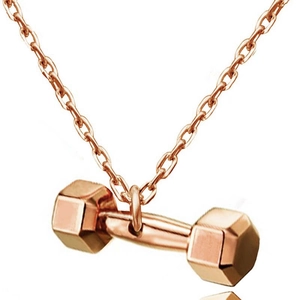 Polished rose gold dumbbell pendant necklace for men featuring a sleek fitness design