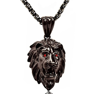 Collier Pendentif Tête de Lion en Alliage Punk pour Hommes Avec Yeux en Strass Rouges Bijoux Streetwear Hip Hop Cadeau