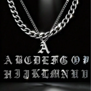 Collier Pendentif Lettre Initiale Gothique Double Rang Chaîne Cubaine Acier Inoxydable Argent Bijoux Hip Hop Pour Hommes Femmes