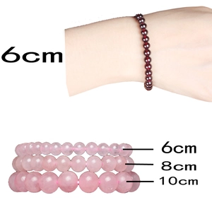 Detailed comparison of 6cm, 8cm, and 10cm beaded bracelets in red and pink stone