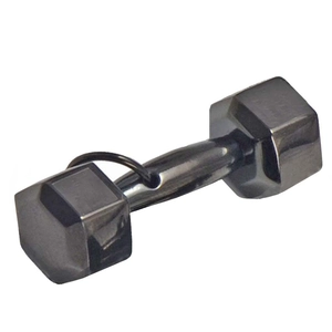 Macro shot of gunmetal dumbbell pendant with polished hexagonal heads and smooth ring connector