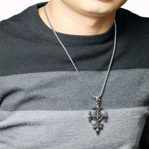 Vintage Gothic cross pendant necklace for men with intricate baroque floral engravings