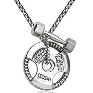 Collier Pendentif Haltère Barbell de Motivation pour Hommes en Acier Inoxydable Bijoux de Sport et de Musculation