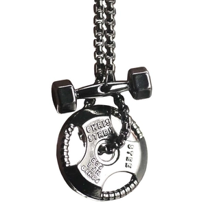 Collier avec Pendentif Haltère et Disque de Poids en Acier Titane pour Hommes Femmes Bijoux de Fitness Sport