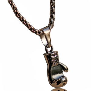 Polished stainless steel boxing glove pendant necklace with thick chain for fitness lovers
