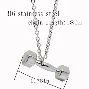 Macro view of 316 stainless steel dumbbell pendant with 18 inch necklace dimensions