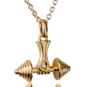 Fashion Fitness Dumbbell Hand Pendant Necklace For Men Women Copper Electroplated Barbell Jewelry Sporty Workout Gift