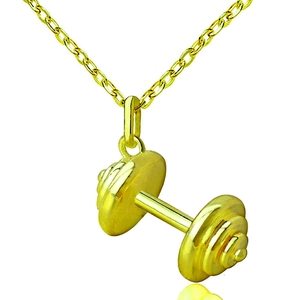Polished 18K gold dumbbell pendant necklace for women gym fitness jewelry