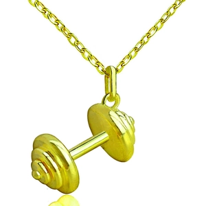 18K gold plated dumbbell pendant necklace with geometric chain for fitness women
