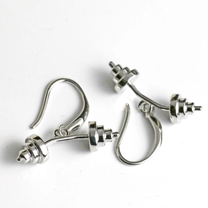 Polished silver dumbbell barbell drop earrings for fitness lovers on white background