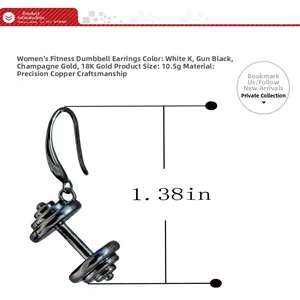 Détail des boucles d'oreilles haltères en cuivre, montrant quatre couleurs et taille 1,38 po