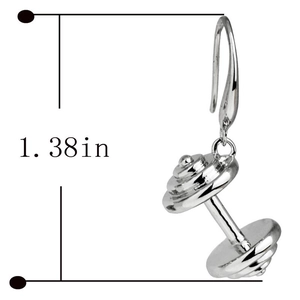 Boucle d'oreille haltère en argent poli pour sportifs avec échelle de 1,38 pouce