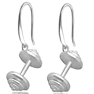 Boucles d'oreilles haltères en finition argent mat avec design de fitness et sport