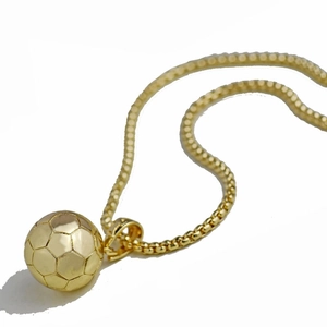 Collier pendentif ballon de football doré poli pour homme avec chaîne maille vénitienne