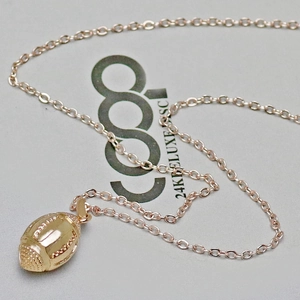 3D American football pendant necklace in rose gold finish with delicate O-chain link