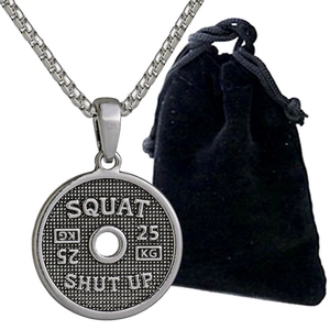 Collana con pendente a disco d'argento con incisioni Squat e Shut Up