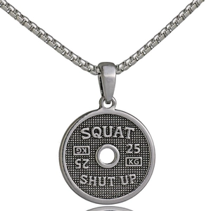 Collana con Pendente a Disco per Bilanciere Fitness Uomo Acciaio Inossidabile Lega Gioielli Palestra Squat Shut Up Inciso Regalo Sport