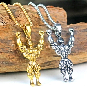 Bodybuilding Mann Anhänger Halskette in Gold und Silber Finish mit Perlenkette Herren