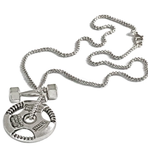 Collier de fitness pour hommes en acier inoxydable avec pendentifs haltère et disque