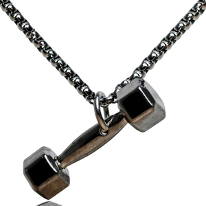 Men Fitness Dumbbell Barbell Pendant Necklace Alloy Gym Sports Jewelry Accessory Gift For Workout Bodybuilding Lover