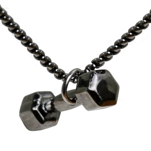Men's dumbbell pendant necklace with gunmetal chain for bodybuilding and fitness style