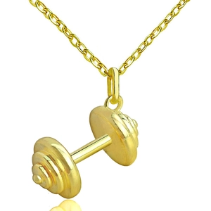 Golden dumbbell pendant necklace for women with 18K gold plated polished geometric design