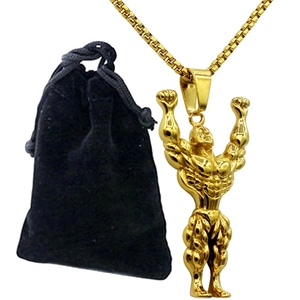 Goldene Bodybuilder-Halskette mit quadratischer Boxkette und schwarzem Samtbeutel