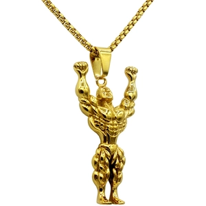 Herren Bodybuilder Anhänger Halskette Mit Edelstahlkette Muskulöses Silhouette Fitness Gym Sport Schmuck Für Männer Jungen Geschenk