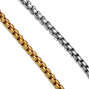 Macro-opname van een goud en zilver roestvrijstalen box ketting met metalen textuur