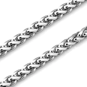 Polished silver stainless steel wheat chain bracelet for men with dense woven texture