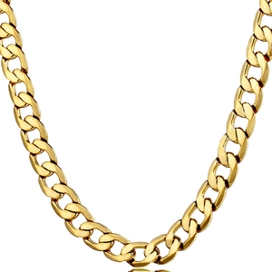 Detailed view of 3.2mm gold plated stainless steel flat Cuban link chain for men