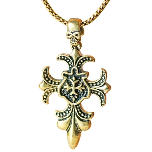 Gothic Skull Cross Pendant Necklace For Men Vintage Alloy Electroplated Punk Style Religious Jewelry Accessory With Long Chain