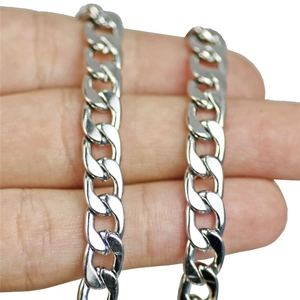 3.2mm silver stainless steel Cuban link chain necklace for men featuring a flat NK design