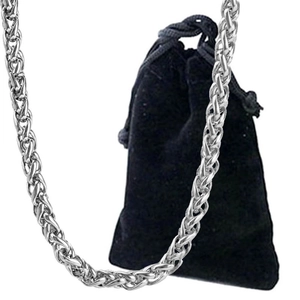 55cm men's stainless steel wheat chain necklace with black velvet jewelry pouch