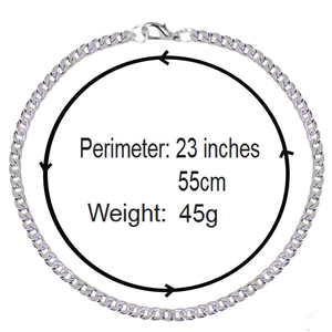 Detailed 23-inch stainless steel NK flat curb chain necklace with lobster clasp